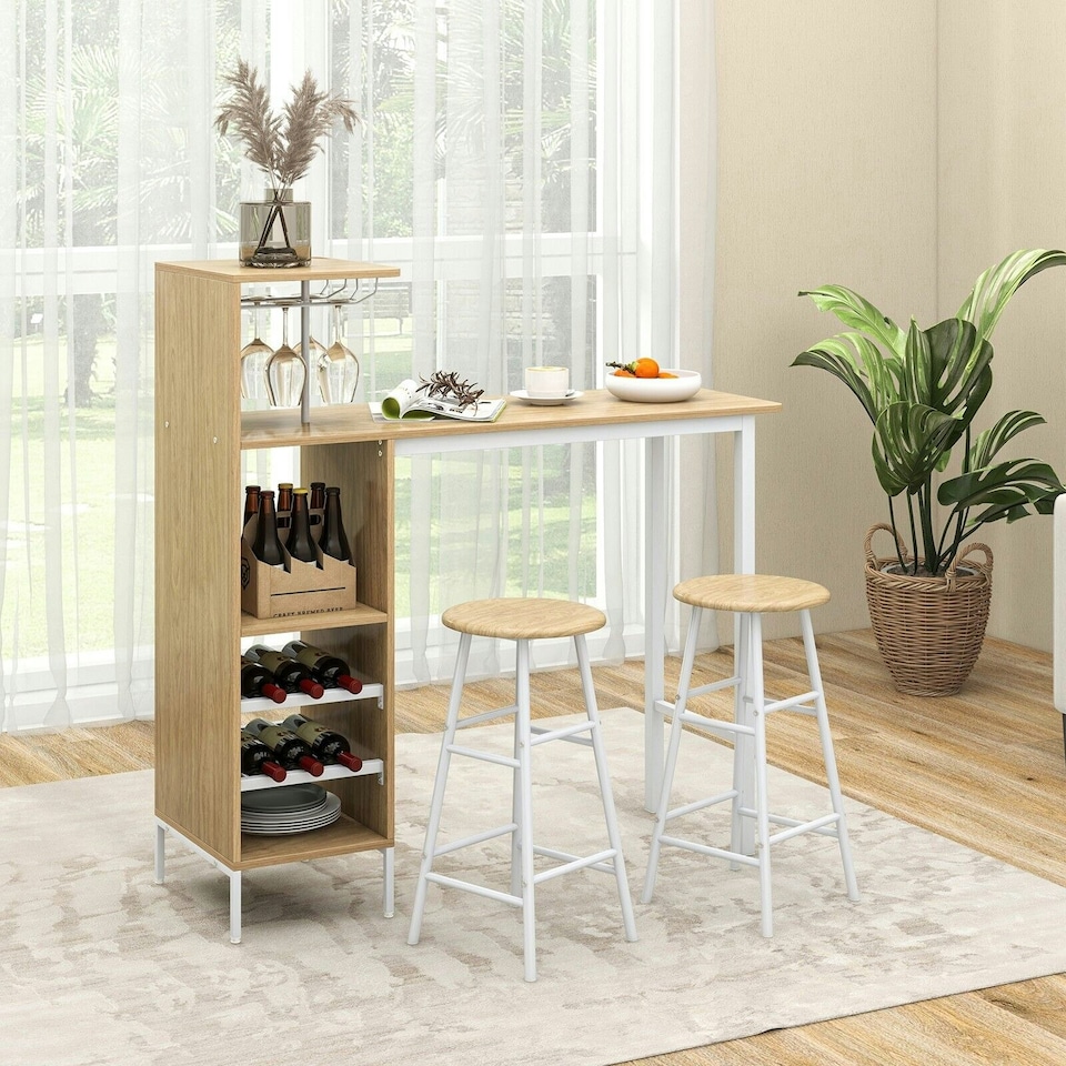 image 1 of COSTWAY 3PCS Bar Table & 2 Stool Dining Set Natural N/A