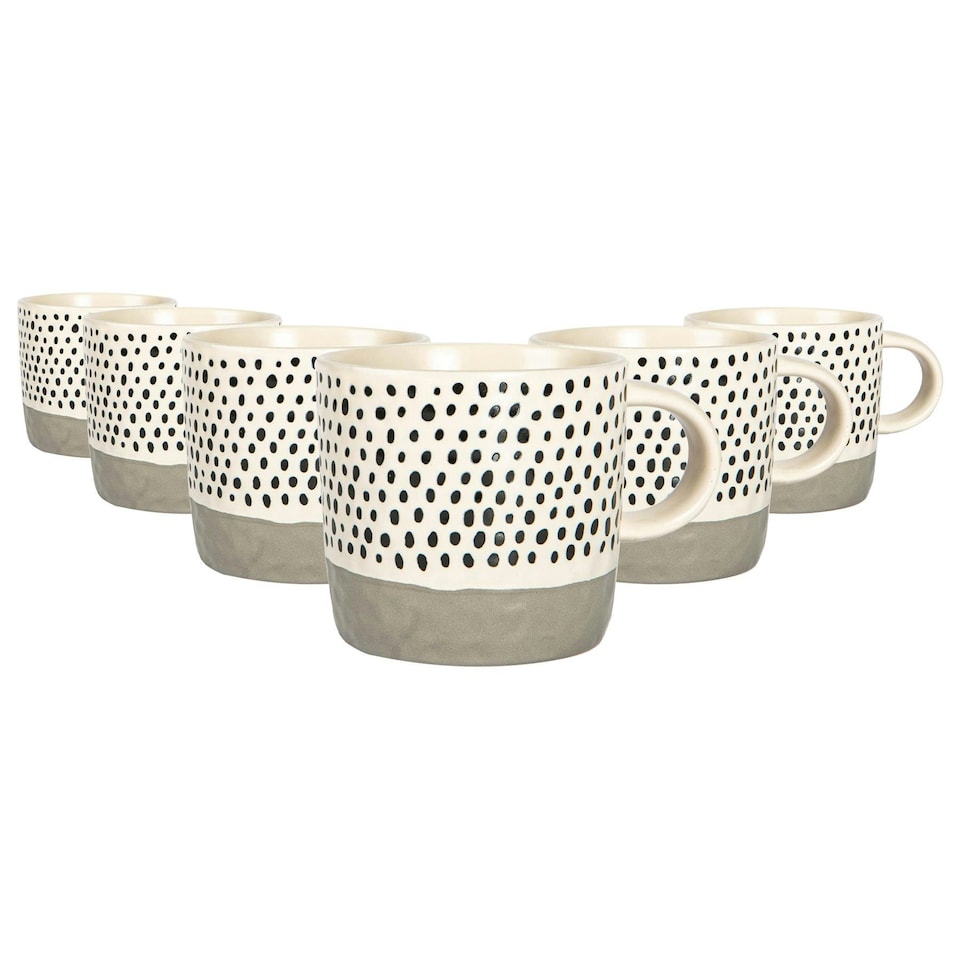 image 1 of Nicola Spring Ceramic Dipped Dots Coffee Mugs - 385ml - Grey - Pack of 6 Grey