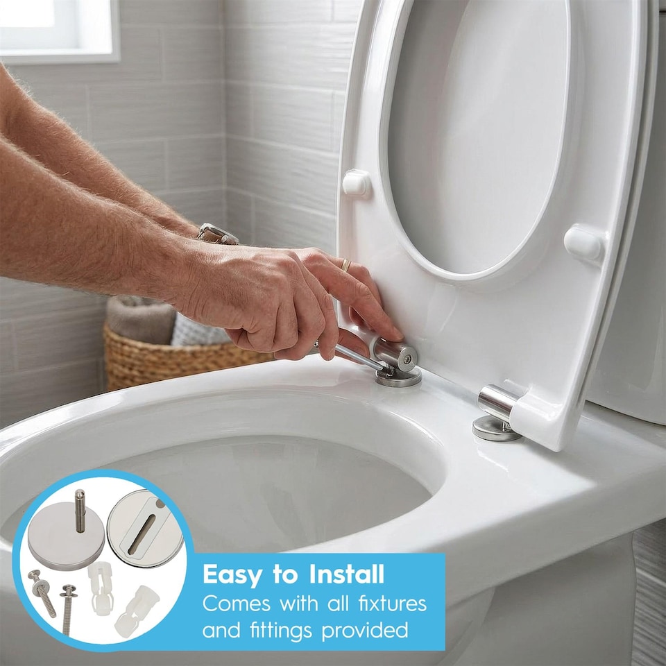 image 1 of Harbour Housewares Soft Close Toilet Seat for Oval Toilets - Anti-Bacterial Bathroom Bowl Loo Cover with Quick Release Hinges
