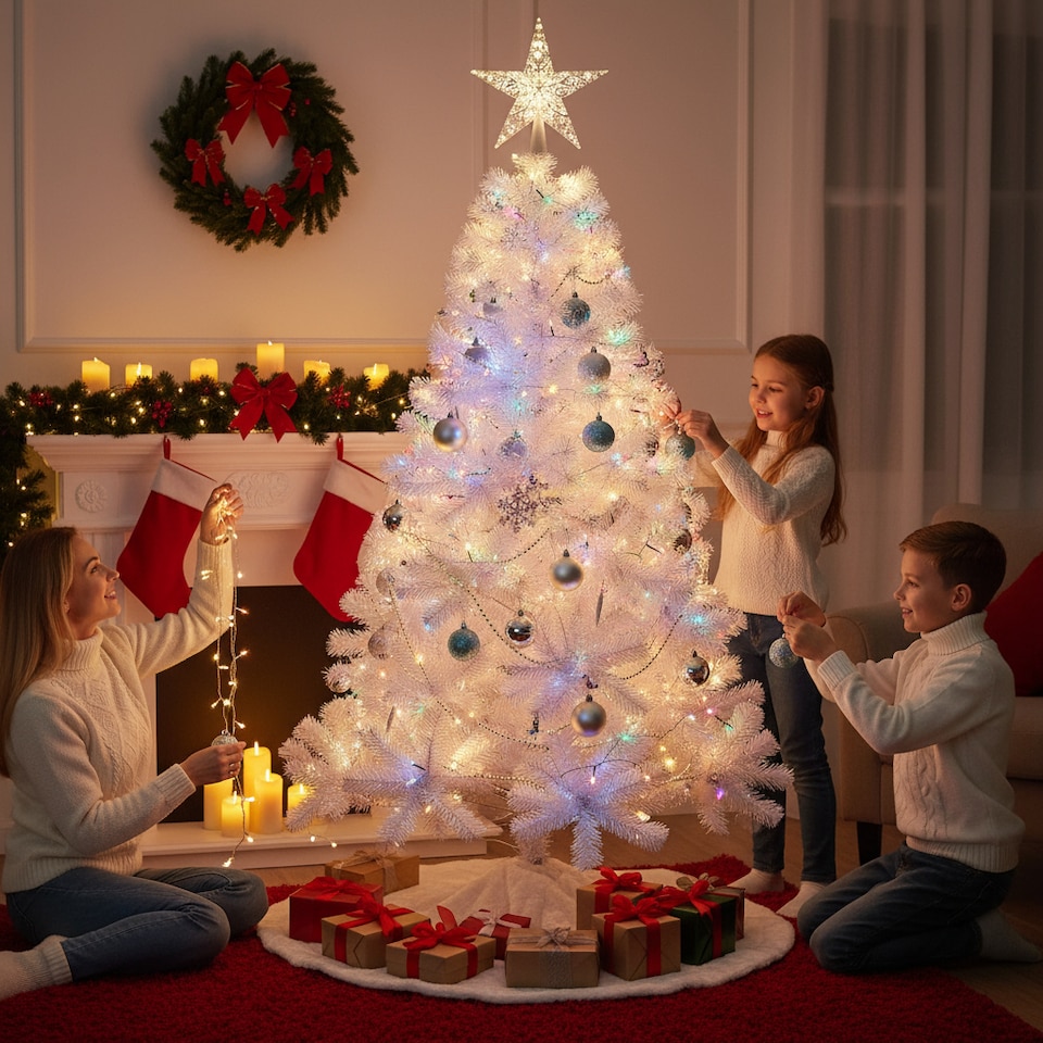 image 1 of 4FT White Alaskan Pine Christmas Tree - Festive Indoor Xmas Decoration for Home and Holiday Display