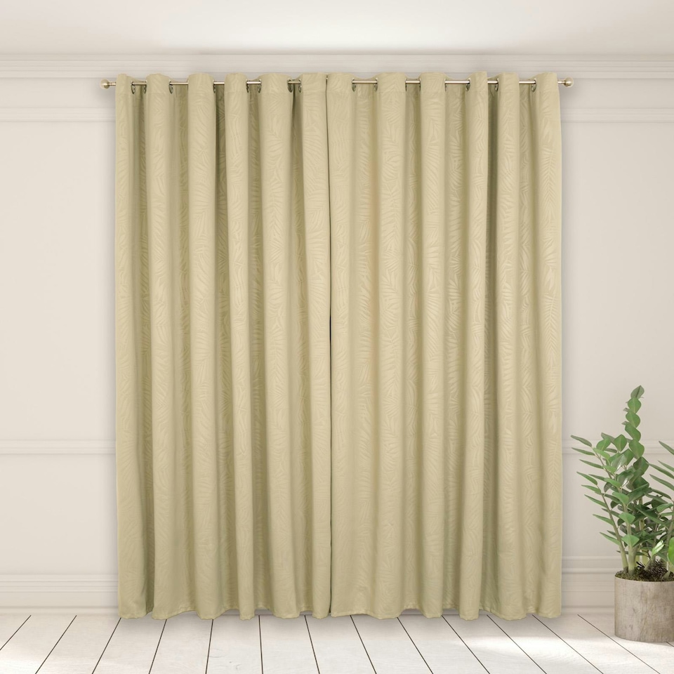 image 1 of OHS Leaf Print Thermal Blackout Eyelet Curtains, 66x72" - Sage Green