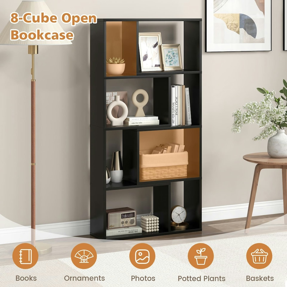 image 1 of COSTWAY 5-Tier Geometric Bookshelf Bookcase Organizer Black Black