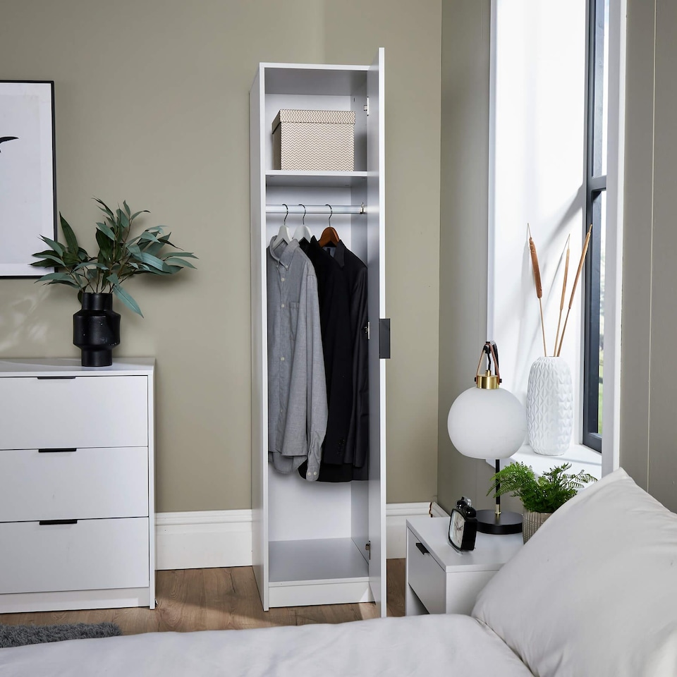 image 1 of Phoenix Wardrobe 1 Door Space Saving Bedroom Home Furniture Clothing Storage Unit | White