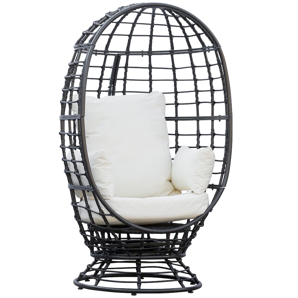 image 1 of Outsunny Swivel Egg Chair, Garden Rattan Swivel Chair with Thickened Cushion and Pillow, 150 KG Capacity for Indoor Outdoor, Balcony, Patio, Black