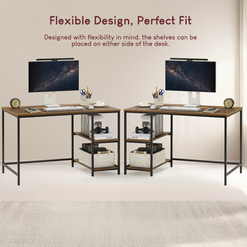 image 1 of Vida Designs Brooklyn Computer Desk 2 Shelves Home Office Workstation, Dark Wood