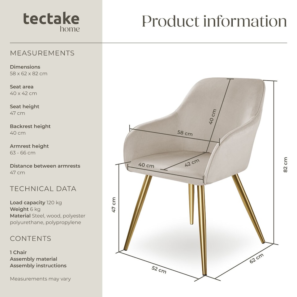 image 1 of Chair Marilyn with Velvet Cover, Gold Steel Legs and Plush Padding | Grey | taupe/gold | One Size | 1