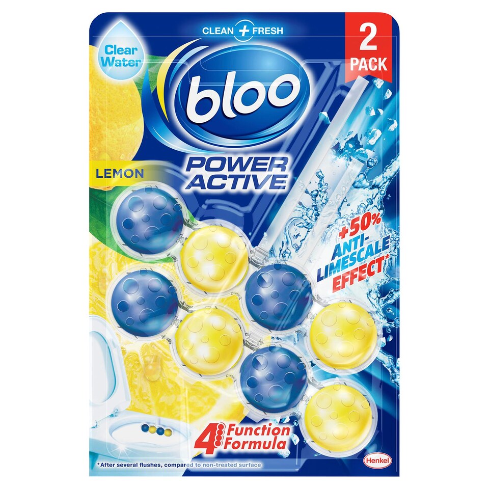 image 1 of Bloo Toilet Rim Blocks Power Active+ Lemon for Anti-Limescale Effect, 6 Pack | Multi | 6