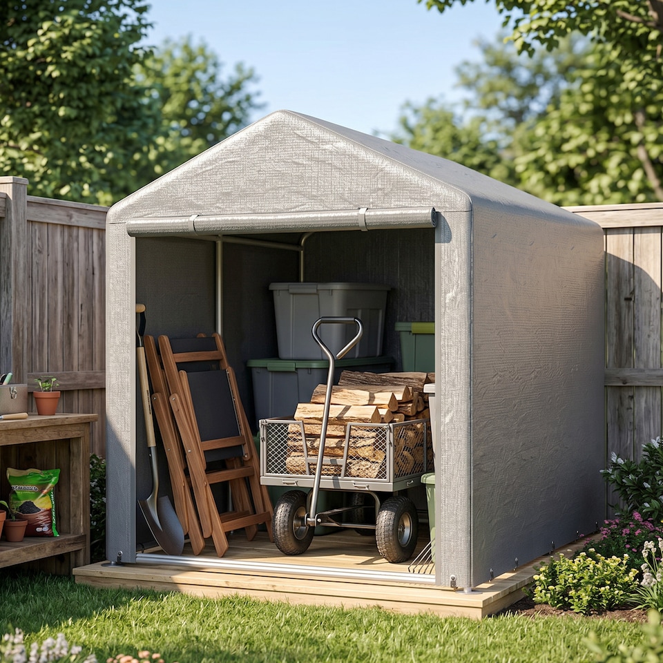 image 1 of Outsunny 1.6 x 2.2m Garden Storage Shed Portable Shed Tent, Light Grey