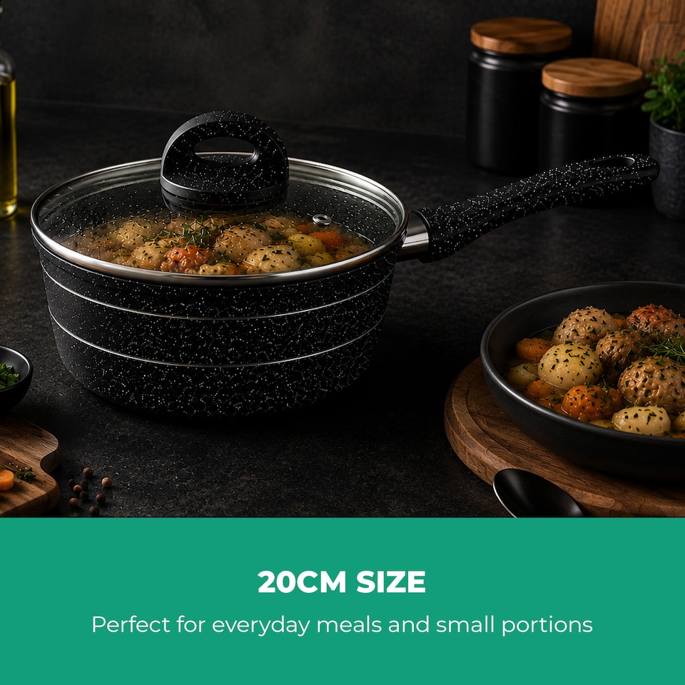 image 1 of ROYALFORD 20Cm Saucepan Induction Safe Sauce Pot with Tempered Glass Lid