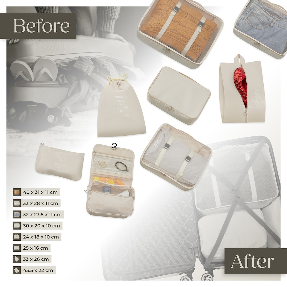 image 1 of Suitcase Set Madison -  13-piece, 3 suitcases, packing cubes, TSA lock | Cream | cream | 1