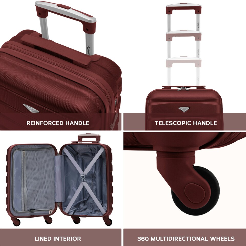image 1 of Flight Knight Cabin Suitcase 55x35x20cm, Lightweight Carry On Bag - Over 100 Airlines- Ryanair, EasyJet, British Airways - Hand Luggage, ABS Hard Shell TSA Lock Red | Burgundy | Cabin Bag