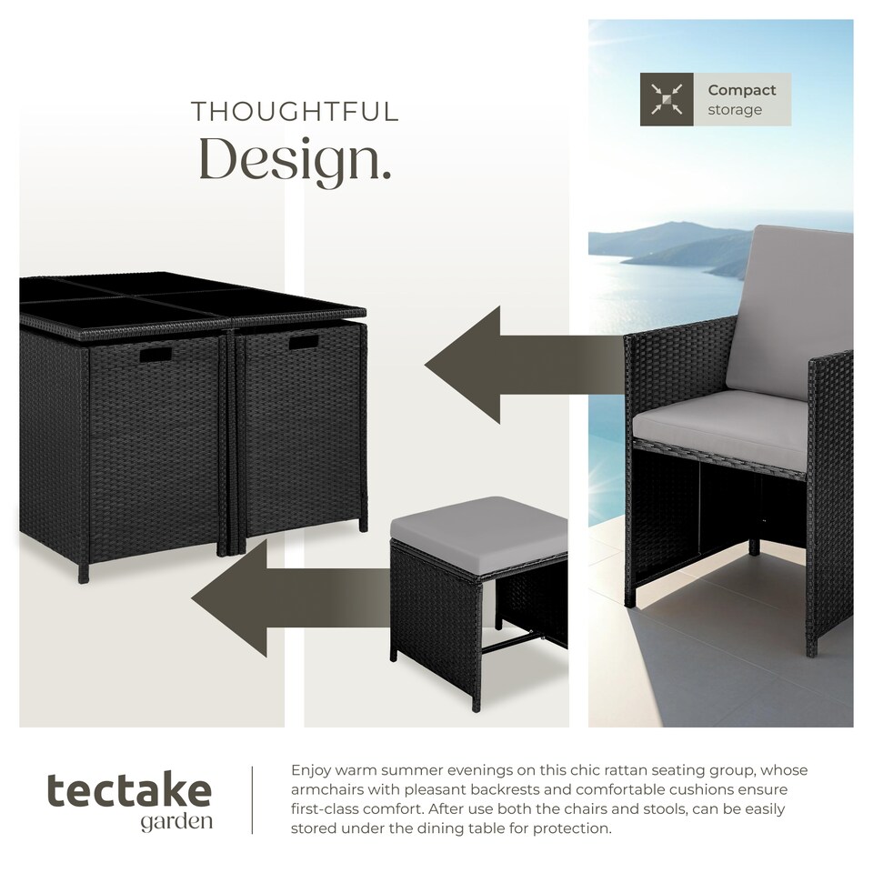 image 1 of Garden Table and Chairs Bilbao - 8 seats, weather and UV-resistant, rain cover | Black | black/grey | 1