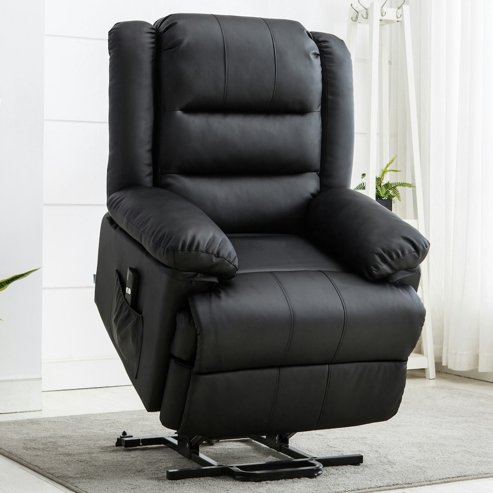 image 1 of Loxley Single Motor Electric Rise Recliner Bonded Leather Lift Chair (Black)