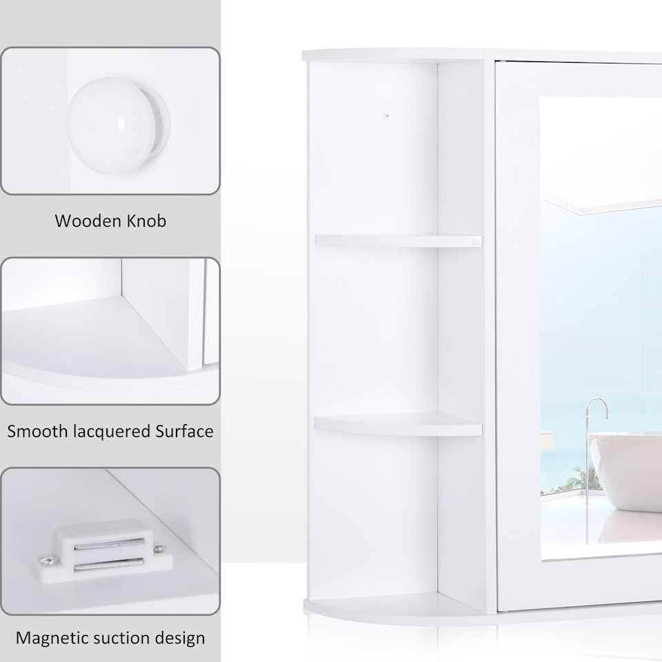 image 1 of HOMCOM Wall Mounted Bathroom Cabinet with Mirror Single Door Storage Organizer 2-tier Inner Shelves White