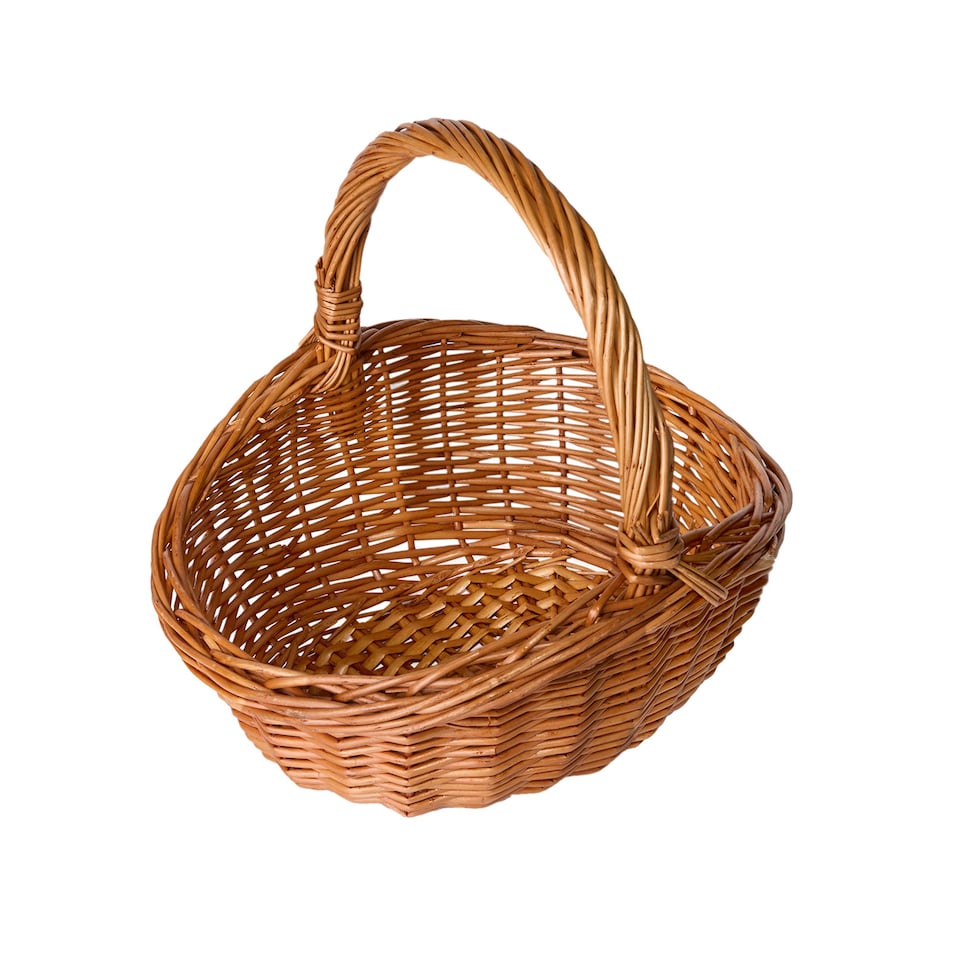 image 1 of Oval Traditional Wicker Shopping High Handle Basket Storage Basket
