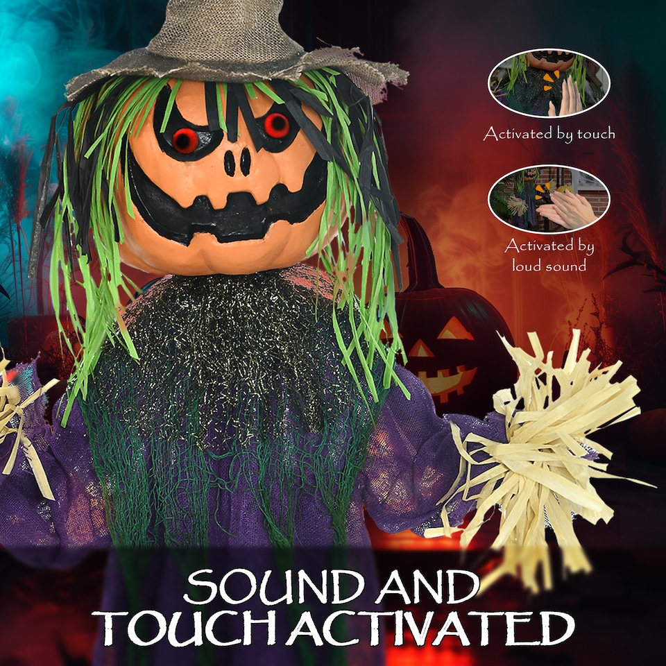 image 1 of HOMCOM 106cm 45 Pumpkin Outdoor Halloween Decoration, Halloween Animatronic with Sound Activated, Light Up Eyes, Music, Animated Prop for Haunted House