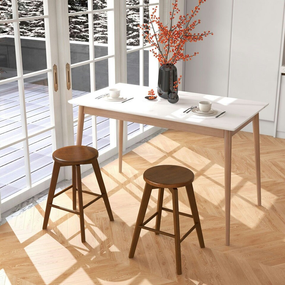 image 1 of COSTWAY Set of 2 Bar Stools Counter Height Chair 360° Swivel Brown