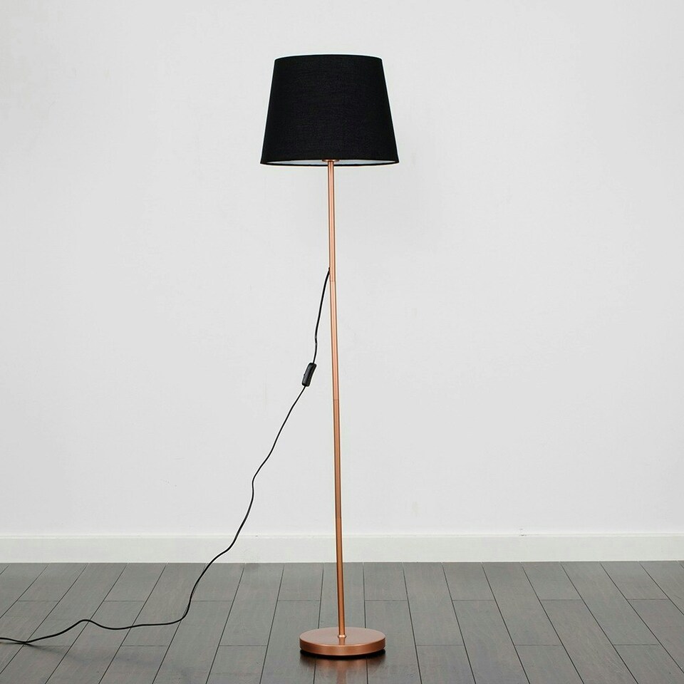 image 1 of ValueLights Charlie Copper Floor Lamp Black Taper Shade & Bulb 