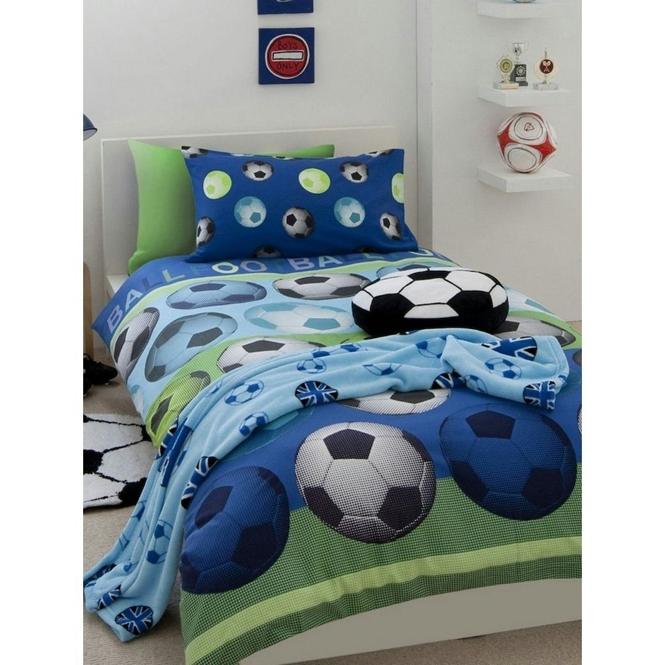 image 1 of Catherine Lansfield Football Duvet Cover Set - Blue/Green/White - Single Blue | Single