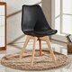 image 2 of Set of 2 Scandinavian Dining Chairs with Leather Cushions Solid Wood Legs Black