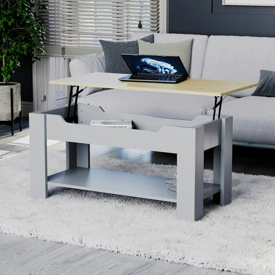 image 1 of Vida Designs Lift Up Coffee Table With Storage Compartment & Shelf, Grey & Oak