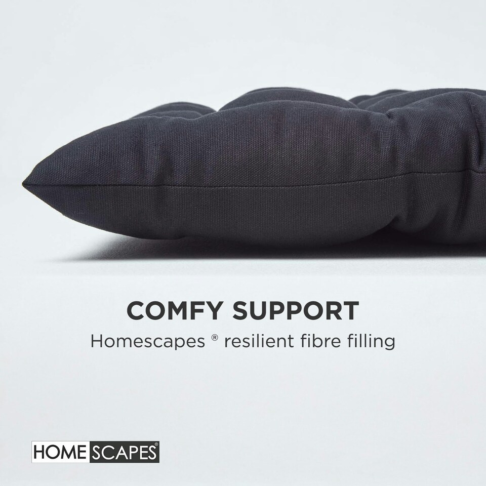 image 1 of Homescapes Garden Bench Cushion Luxury 3 Seater 100% Cotton Indoor Outdoor Seat Pad Black | 143 x 48 cm