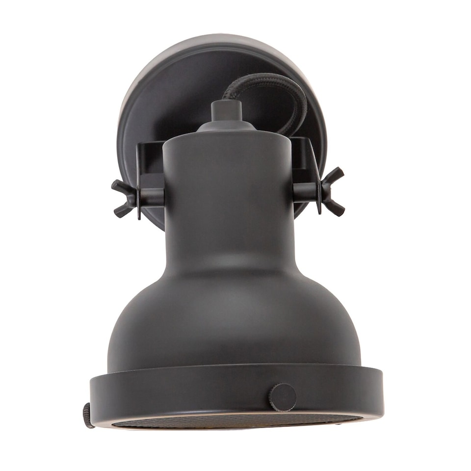 image 1 of Vintage and Industrial Matte Black Spot Wall Light Fitting with Grill
