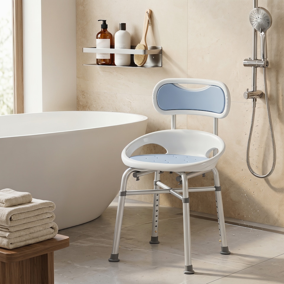 image 1 of HOMCOM Shower Chair with Back, Adjustable Height, Enclosed Side Support