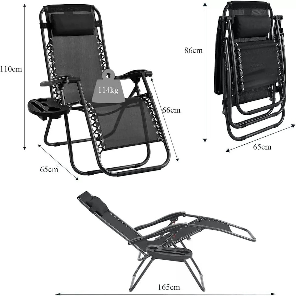 image 1 of Zero Gravity Garden Chair Outdoor Reclining Sun Lounger Portable Beach Recliner Black