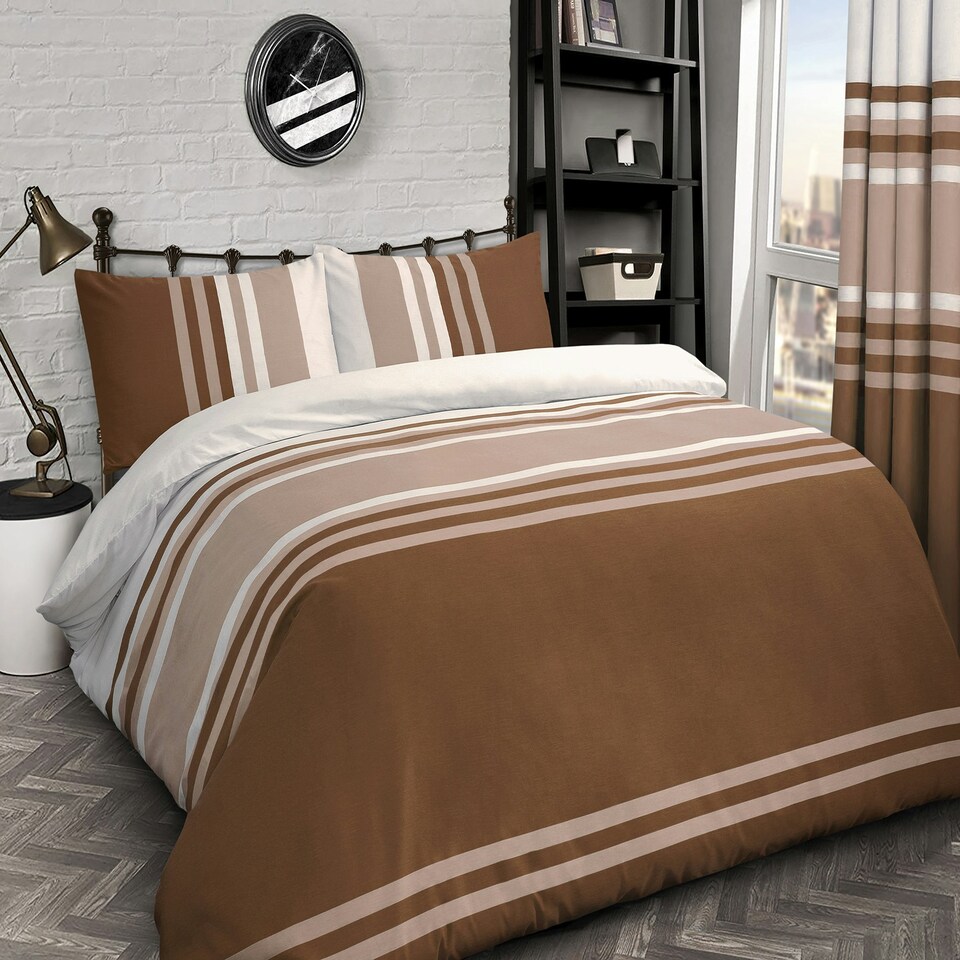 image 1 of Velosso Tonal Printed Cotton Blend Duvet Cover and Pillowcase Set Brown | King
