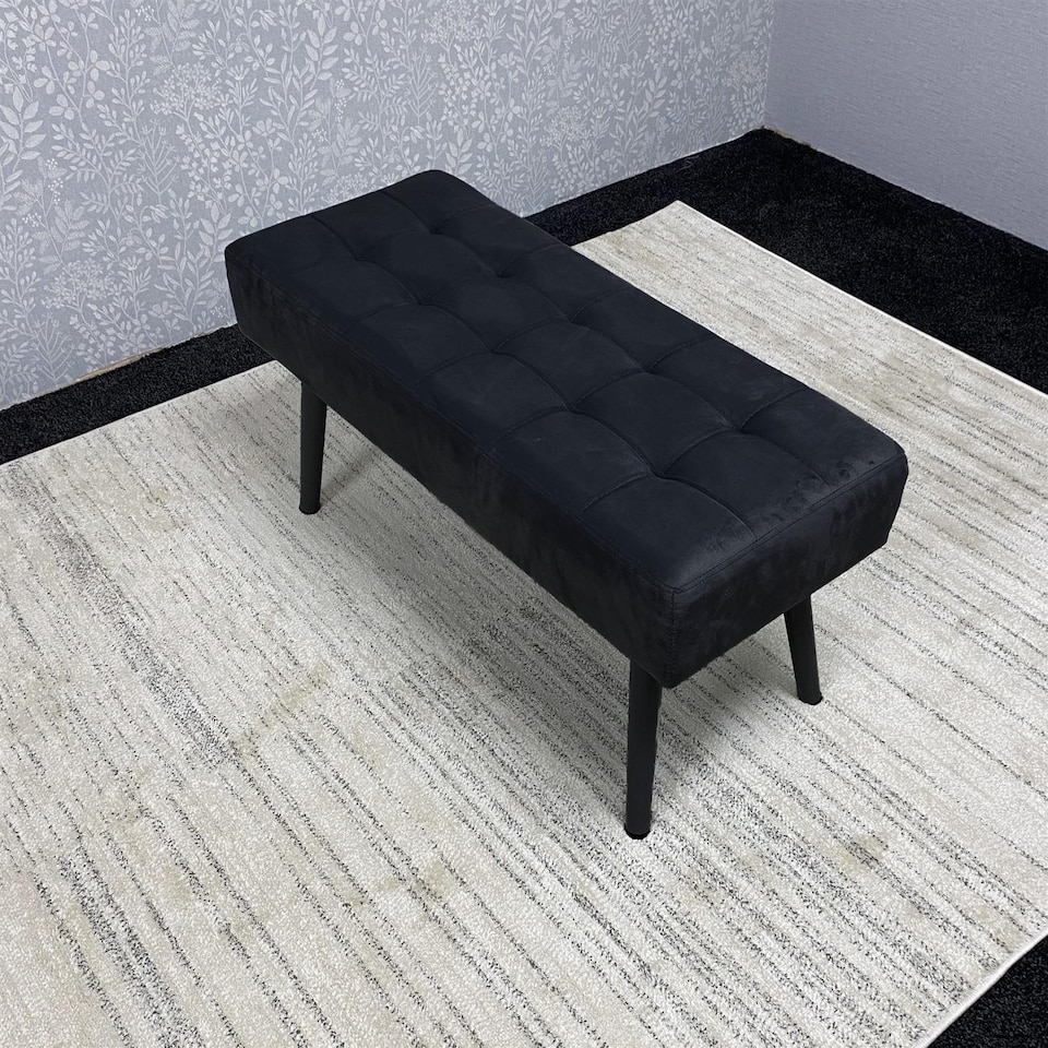 image 1 of Dining Table and 2 Benches Oak Effect Wood Table 2 Black Velvet Benches Dining Room