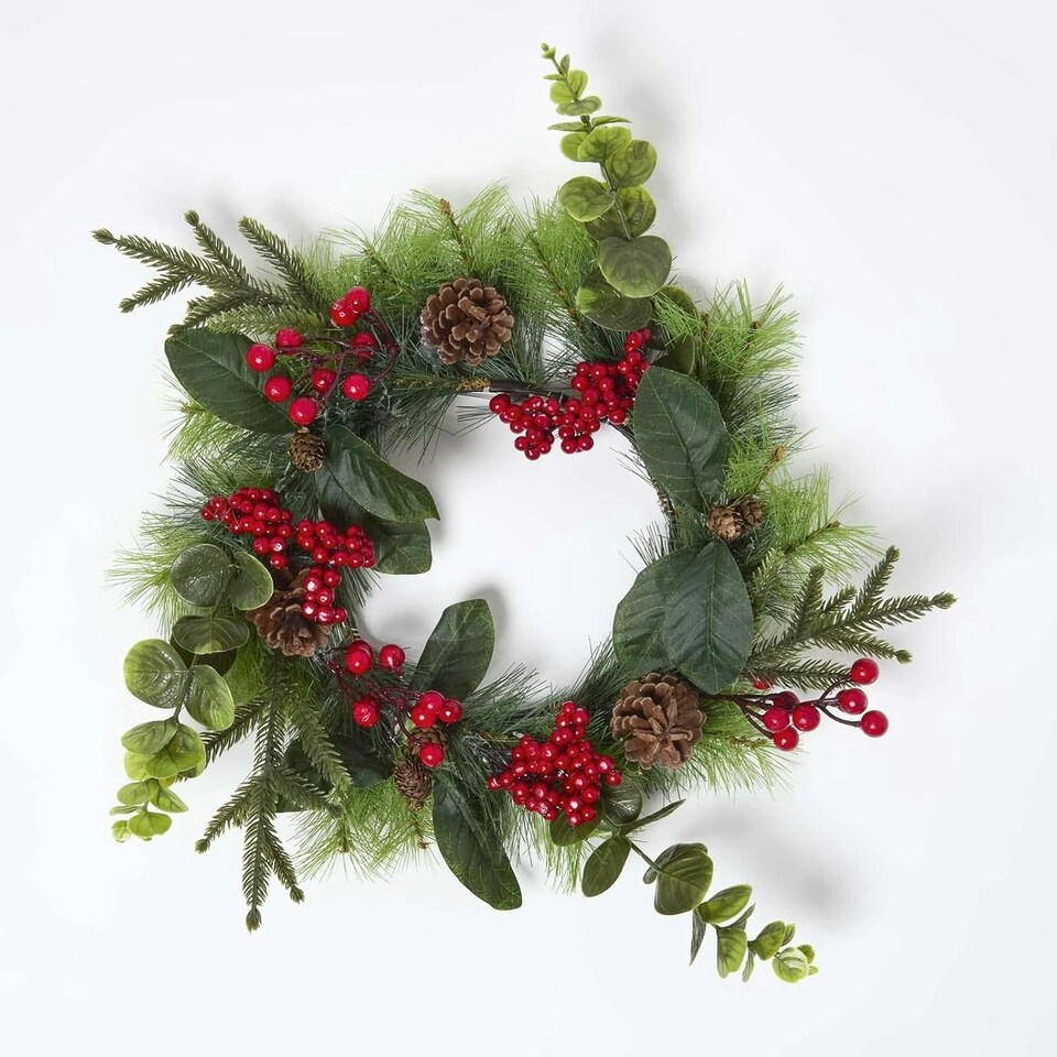 image 1 of Homescapes Artificial Winter Woodland and Eucalyptus Wreath