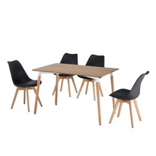 5 Piece Rectangular Dining Set Oak Table Top With Black Chairs