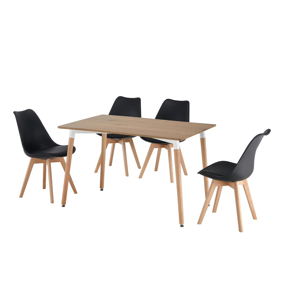 5 Piece Rectangular Dining Set Oak Table Top With Black Chairs