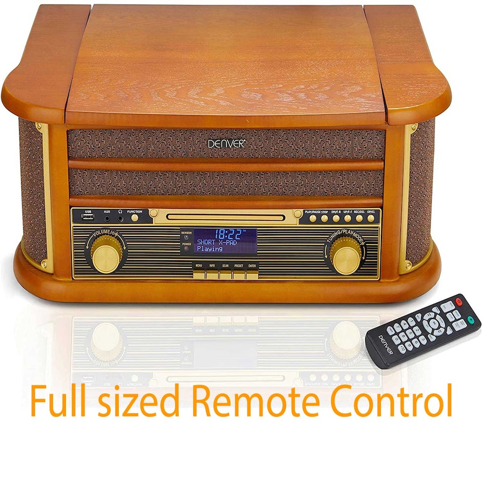 image 1 of Denver 9-in-1 Retro Vintage DAB Bluetooth Wooden Radio Record Player - MRD-51BT | Brown | Vintage Wood
