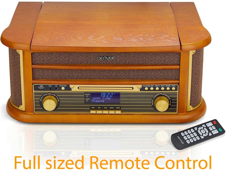 image 1 of Denver 9-in-1 Retro Vintage DAB Bluetooth Wooden Radio Record Player - MRD-51BT | Brown | Vintage Wood