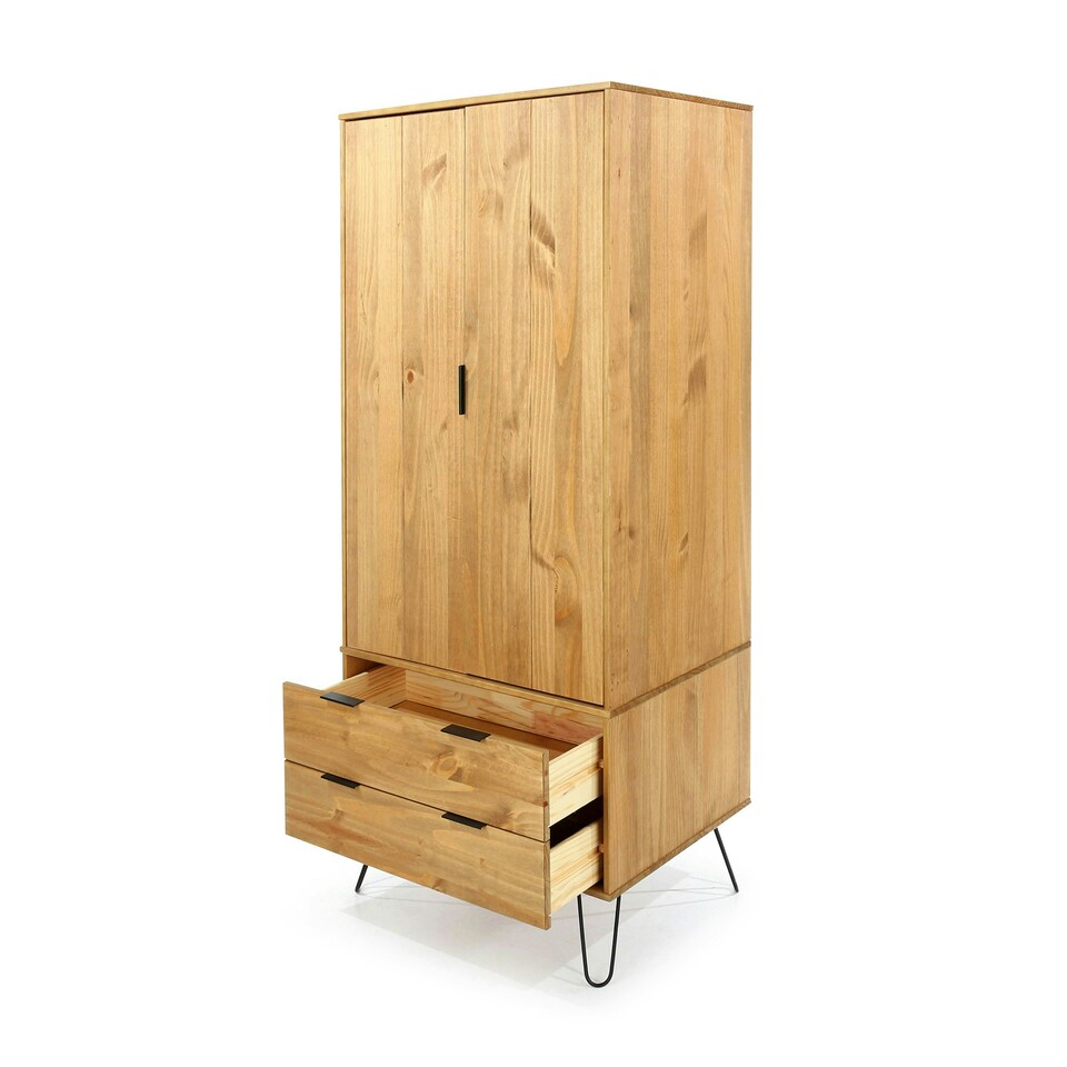 image 1 of Core Products Augusta Pine, 2 Door, 2 Drawer Wardrobe With Antique Wax Finish Brown