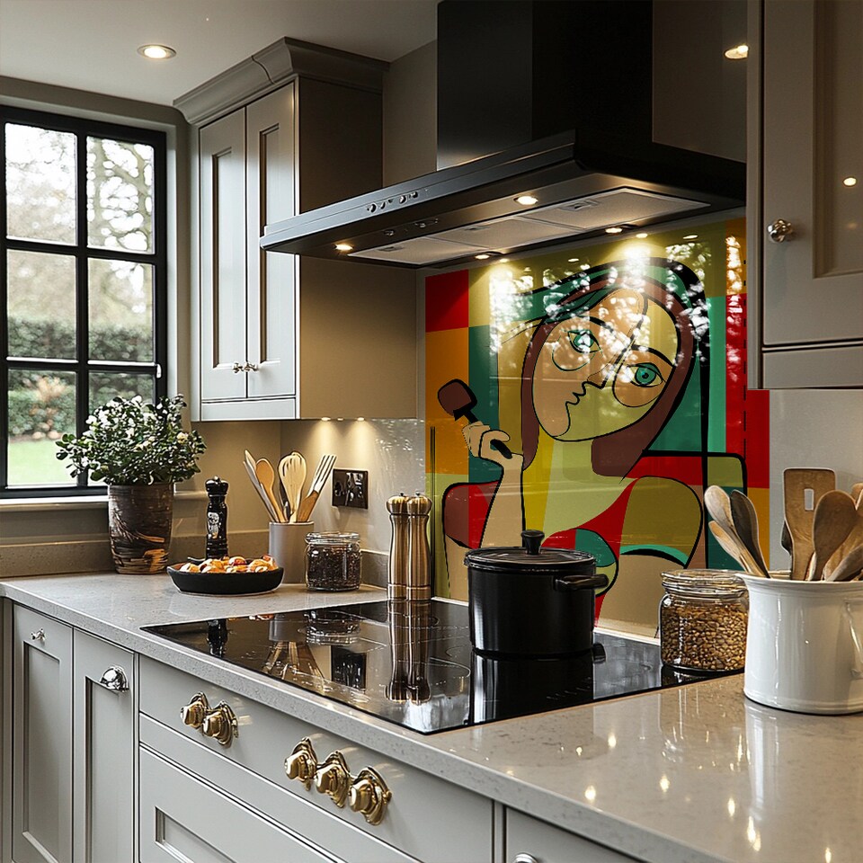 image 1 of woman with chocolate in hand Designer Splash Back | White