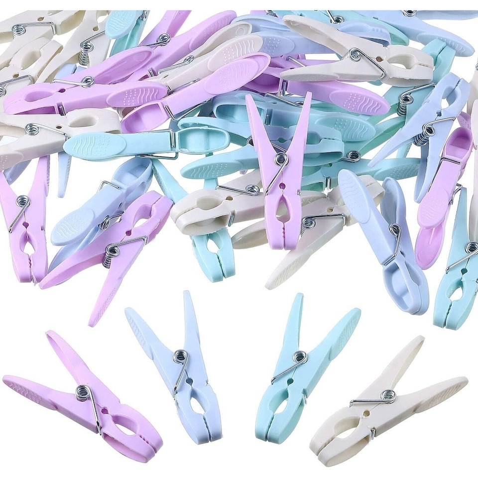 image 1 of Morandi Colour Clothes Pegs 48 Pack | Strong Grip Plastic Laundry Pegs