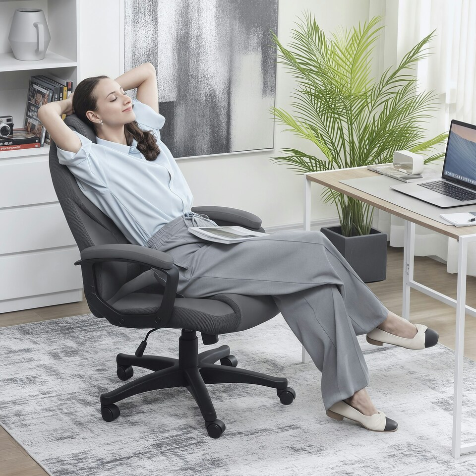 image 1 of HOMCOM Executive Office Chair with High Back, Computer Chair, Charcoal Grey Grey | Black