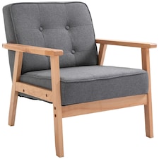 HOMCOM Accent Chair Linen Armchair w/ Armrests for Living Room Grey Natural