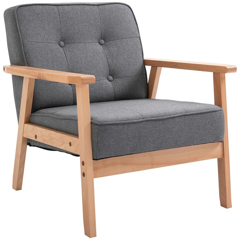 image 1 of HOMCOM Accent Chair Linen Armchair w/ Armrests for Living Room Grey Natural