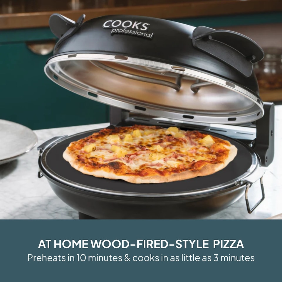 image 1 of Cooks Professional Electric Pizza Oven with Stone Base, Window, Paddles & Baking Sheet | Black