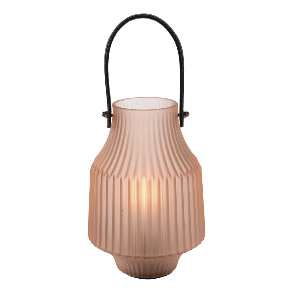 image 1 of Hestia Battery Operated Portable Lantern Frosted Pink