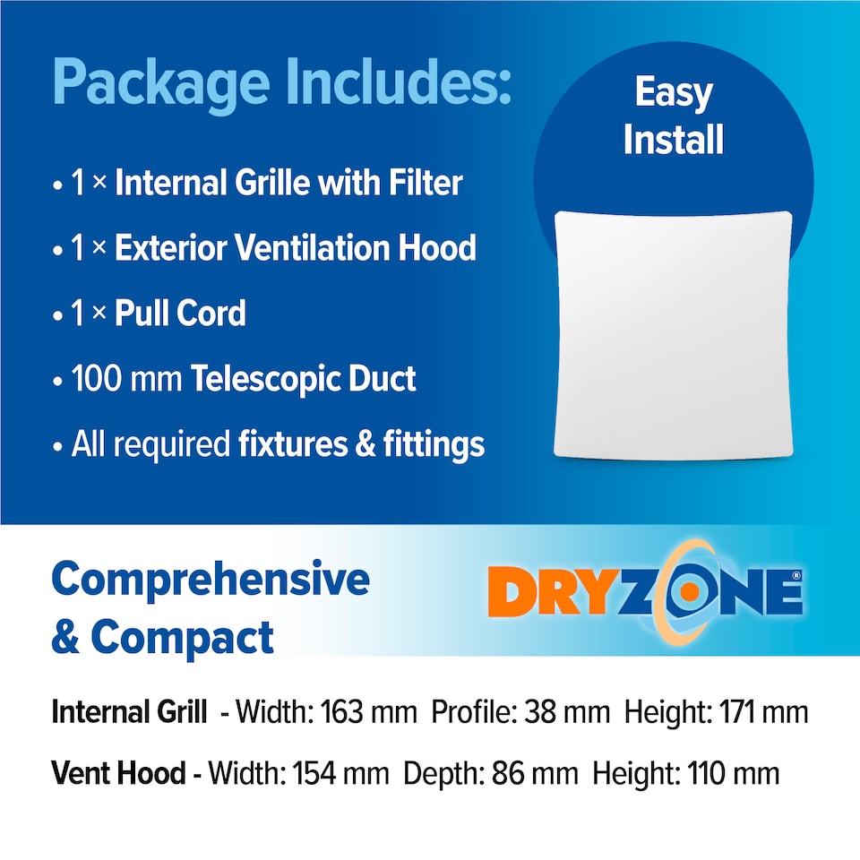 image 1 of Dryzone Telescopic Passive Wall Intake Vent Grille Kit x 2 pack (100 mm, White) Adjustable Airflow Condensation & Mould Control