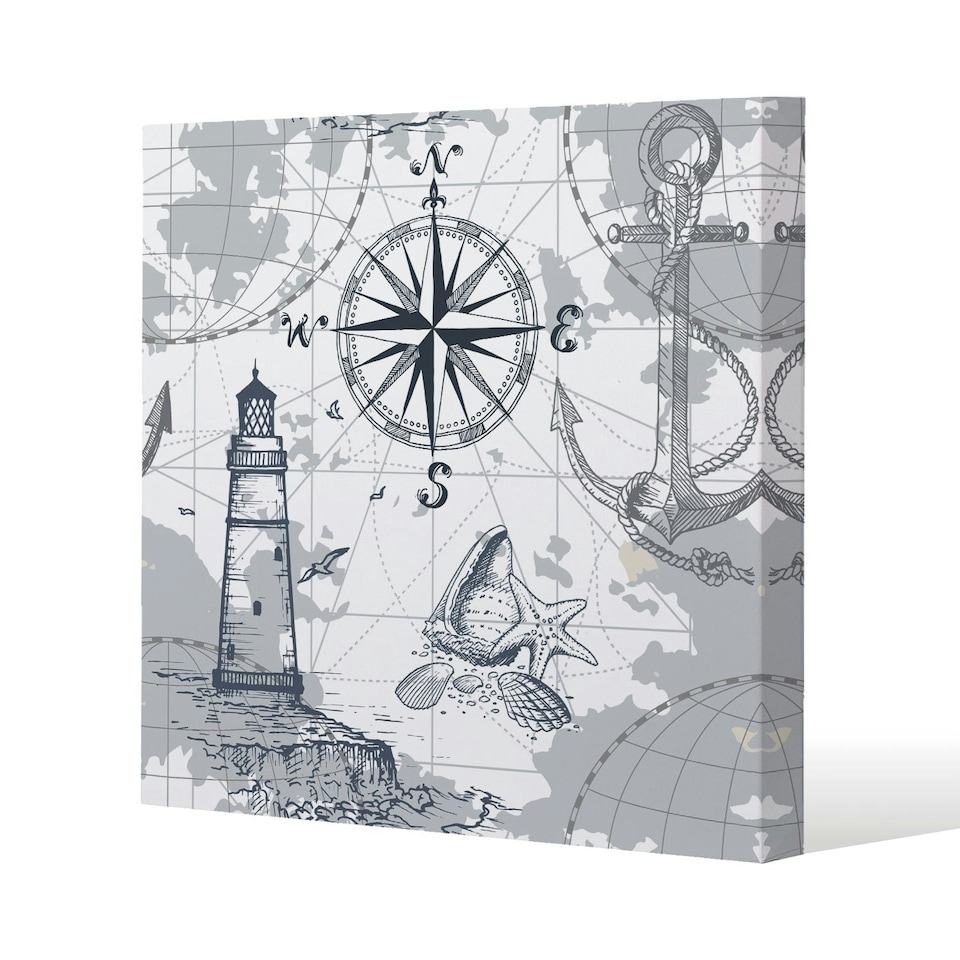 image 1 of Compass & Map (Canvas Print) 77 x 77 x 4cm
