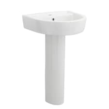 1 Tap Hole Basin & Full Pedestal Fireclay Round Sink, 520mm - White | White | White | 450 x 520 x 825mm
