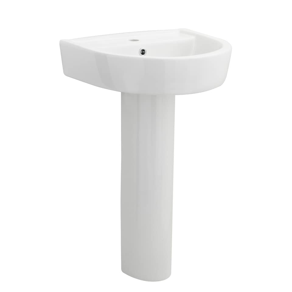 image 1 of 1 Tap Hole Basin & Full Pedestal Fireclay Round Sink, 520mm - White | White | White | 450 x 520 x 825mm