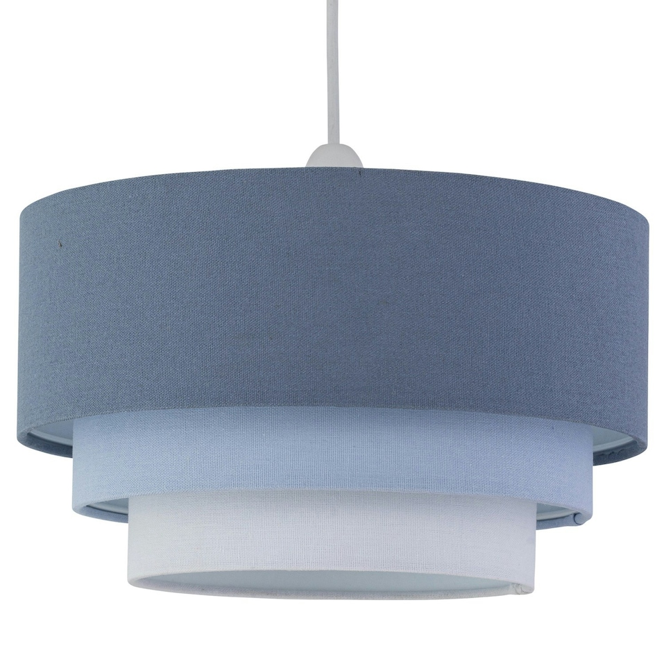image 1 of First Choice Lighting Set of 2 Gabi Blue Ombre Linen 3 Tier Ceiling Light Shades Blue