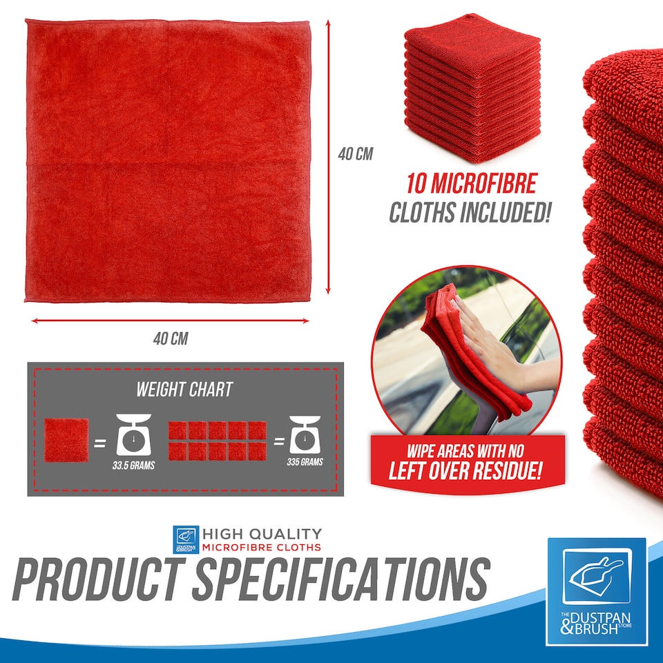 image 1 of Microfibre Cleaning Cloth 40x40cm Super Absorbent Lint Free Microfiber Cloths Cleaning for Home, Kitchen, Mirrors, Car - Pack of 10